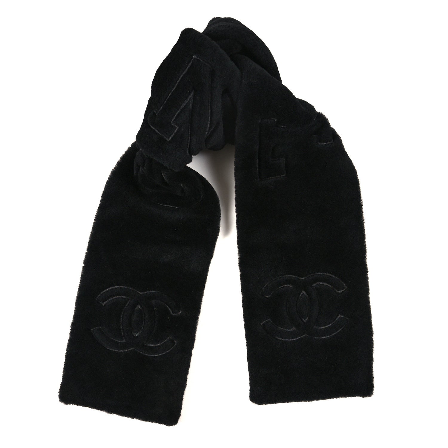 Chanel Shearling Cashmere CC Scarf Black 1 of 3