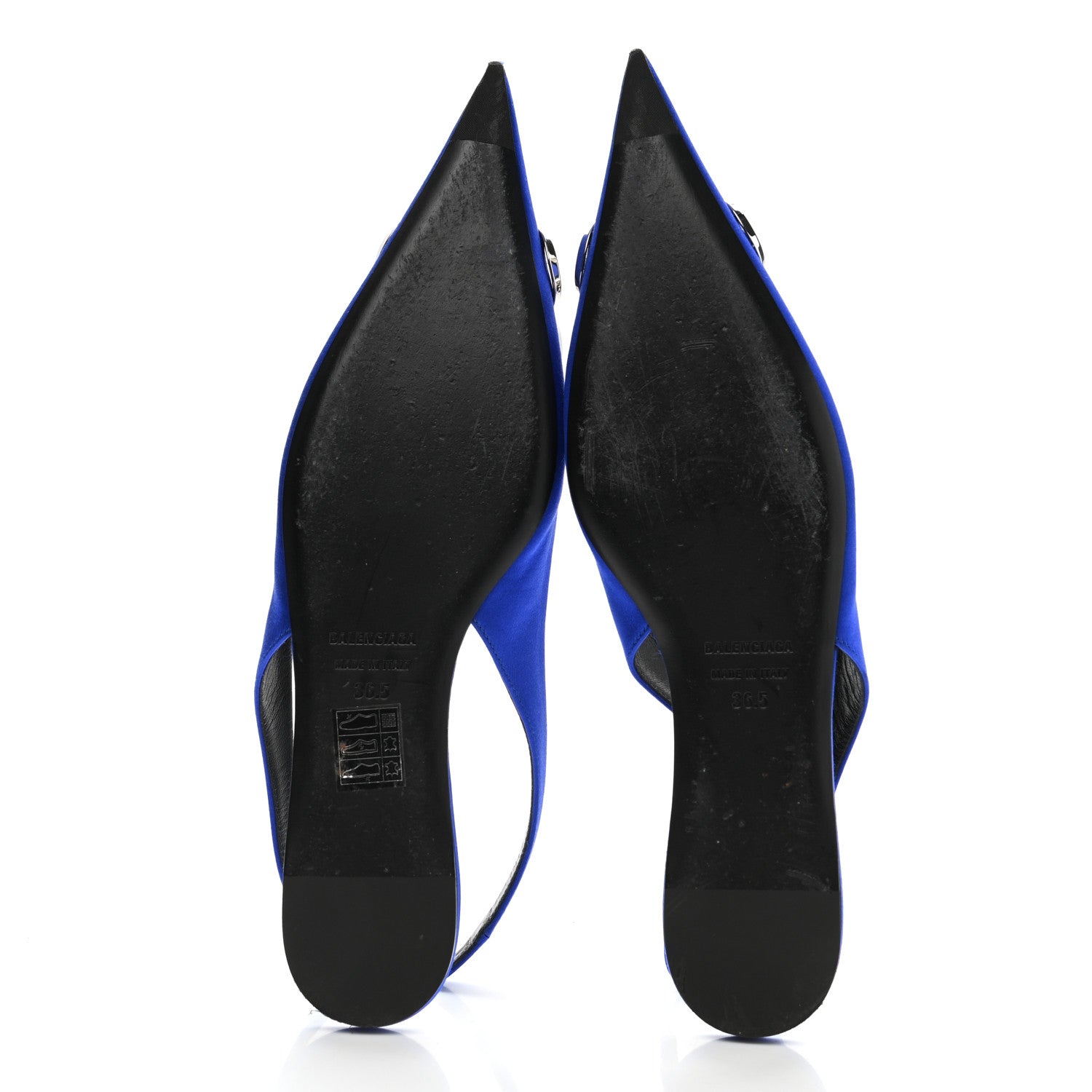 Balenciaga Satin BB Knife Pointy Toe Slingback Flats 36.5 Bleu 5 of 8