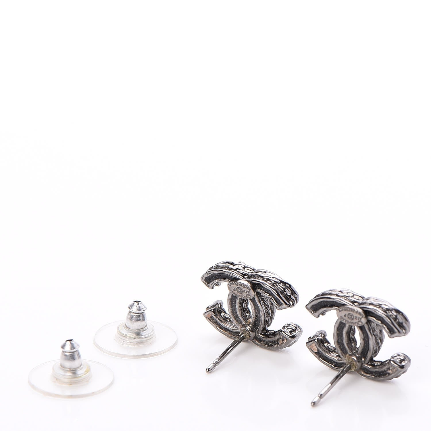 Chanel Ruthenium Crystal CC Earrings Silver Black 3 of 6