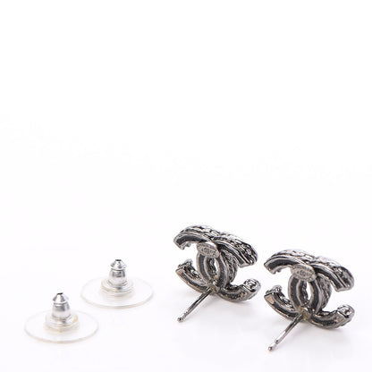 Chanel Ruthenium Crystal CC Earrings Silver Black 3 of 6