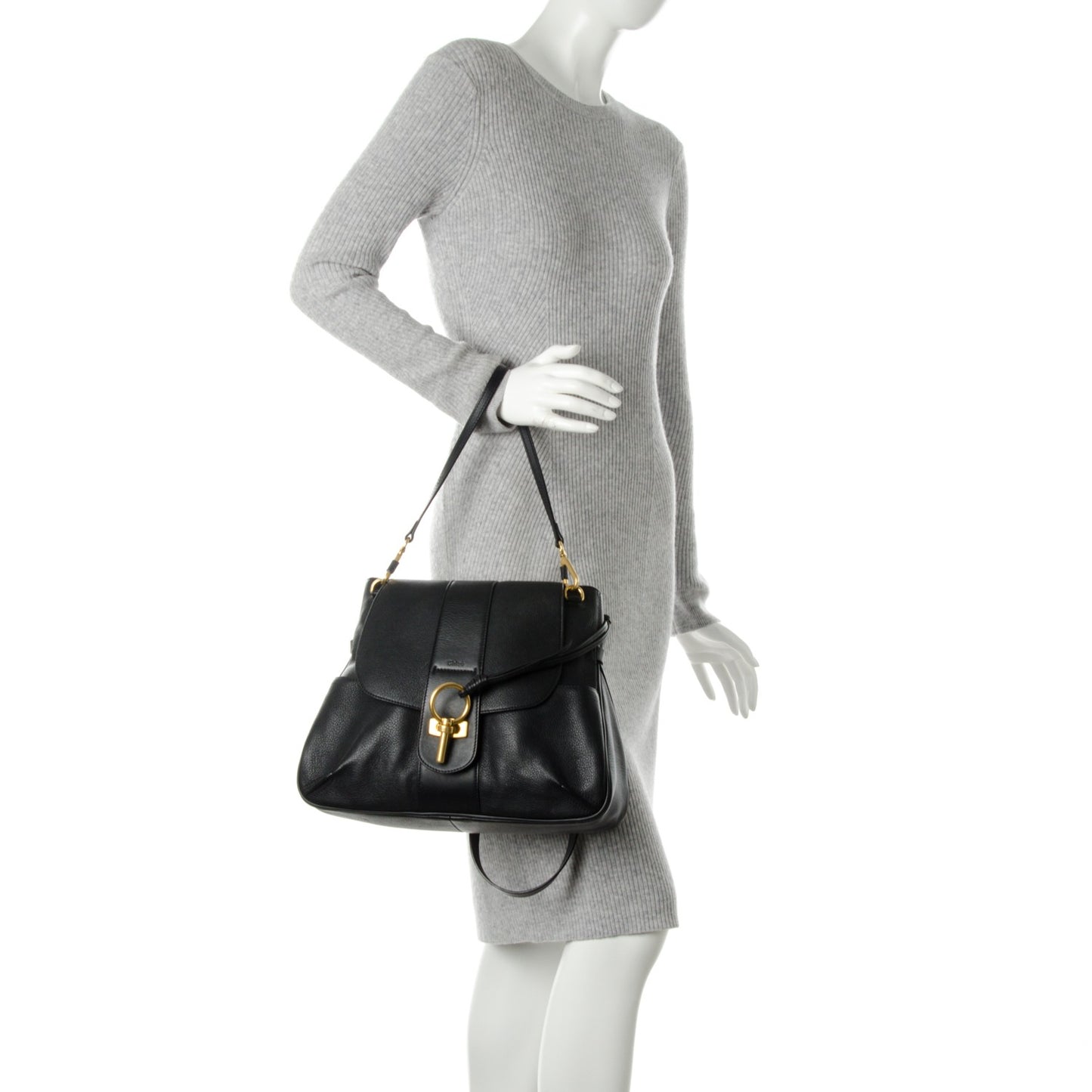 Grained Lambskin Calfskin Medium Lexa Shoulder Bag Black