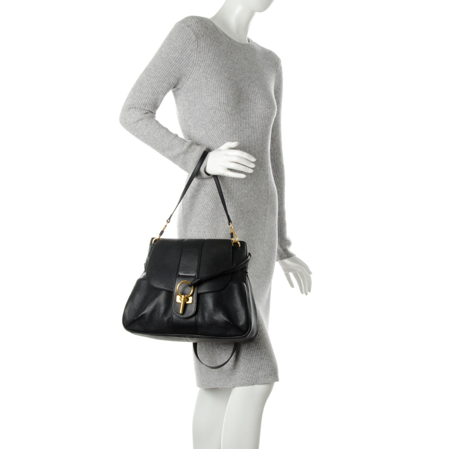 Chloe Grained Lambskin Calfskin Medium Lexa Shoulder Bag Black 3 of 8