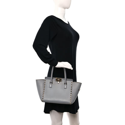 Valentino Garavani Vitello Small Rockstud Double Handle Tote Grey 2 of 9