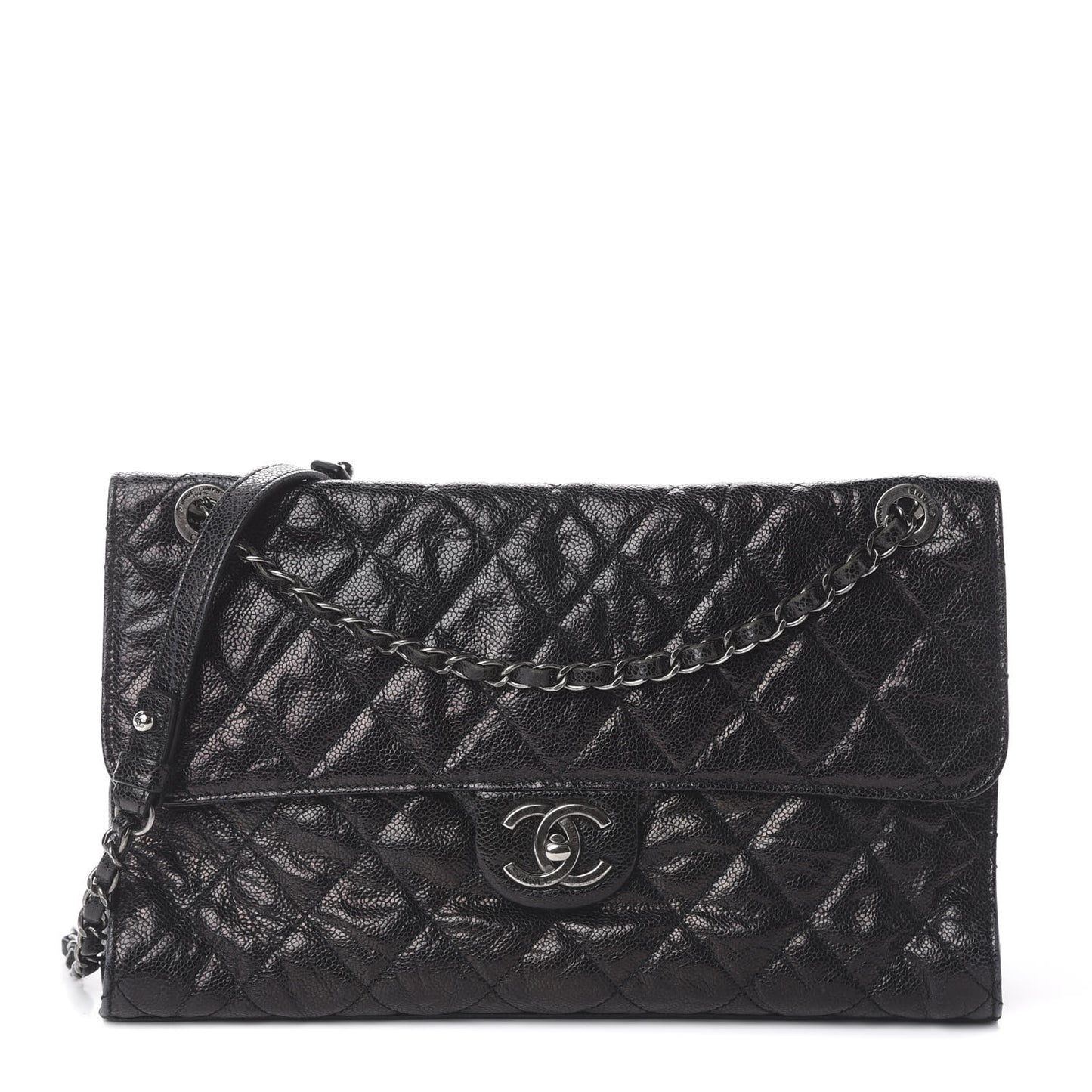 Crumpled Grained Calfskin Jumbo CC Crave Flap Black