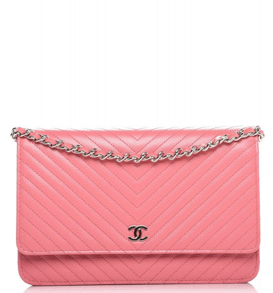 Caviar Chevron Quilted Wallet On Chain WOC Pink