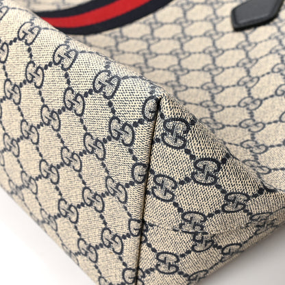 Gucci GG Supreme Monogram Textured Calfskin Web Medium Ophidia Shopping Tote Beige Blue 10 of 13