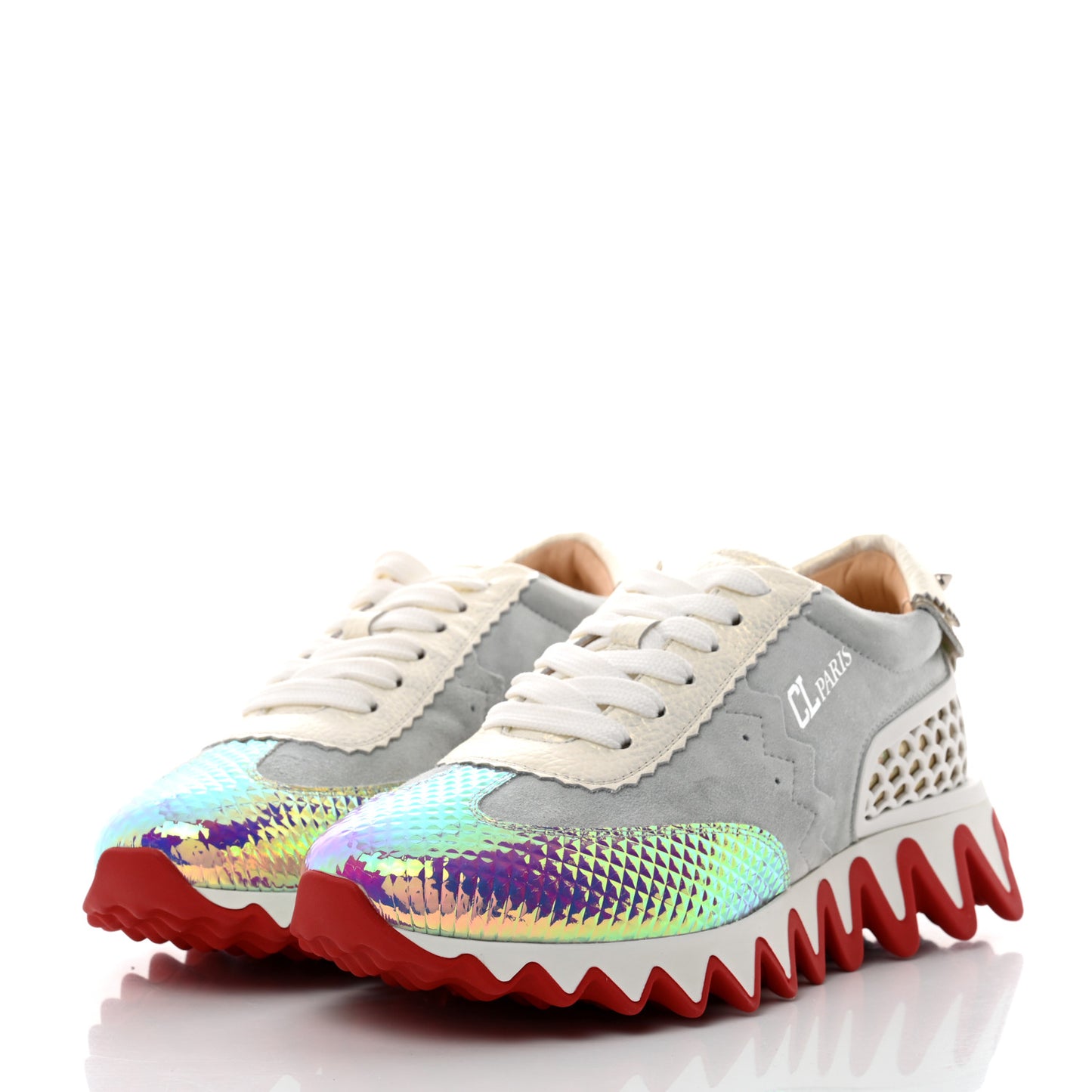 Calfskin Suede Patent Psychedelic Womens Loubishark Sneakers 35 Multicolor