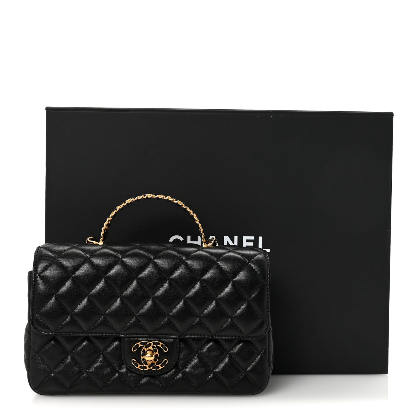 Lambskin Quilted Small Strass On Top Flap Bag Black