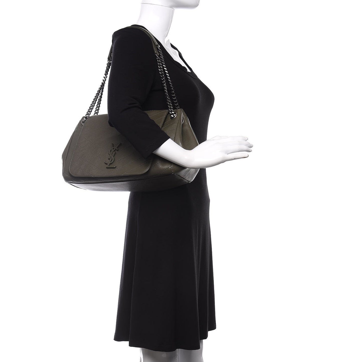 Vintage Calfskin Chevron Monogram Medium Nolita Olive Green