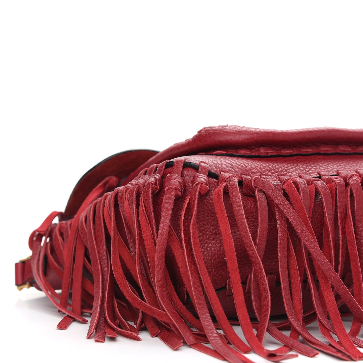 Grained Calfskin C Rockee Scarab Fringe Shoulder Bag Scarlet