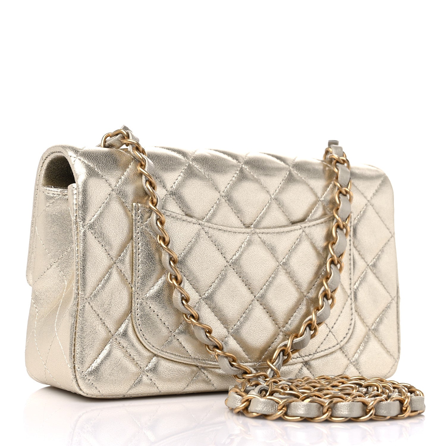 Chanel Metallic Lambskin Quilted Mini Rectangular Flap Gold 3 of 10