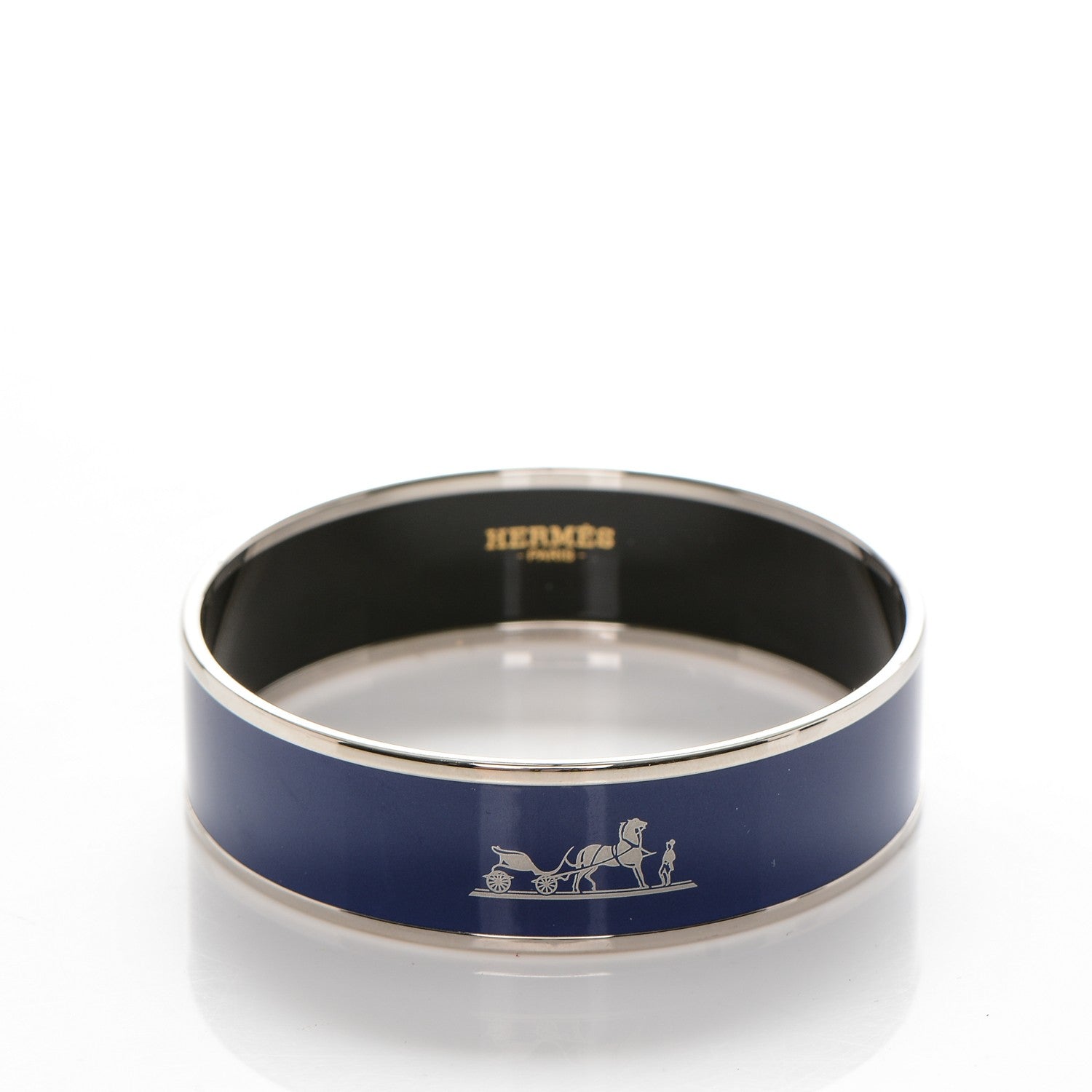 Hermes Enamel Printed Wide Caleche Bracelet 62 Bleu 3 of 6