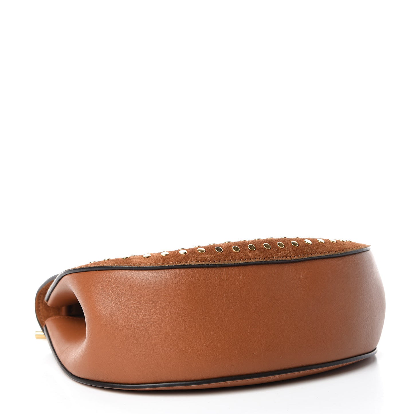 Suede Smooth Calfskin Studded Drew Shoulder Bag Caramel
