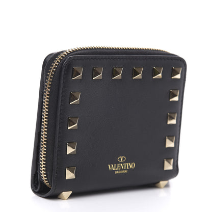 Valentino Garavani Vitello Rockstud Compact Zip Around Wallet Black 3 of 8