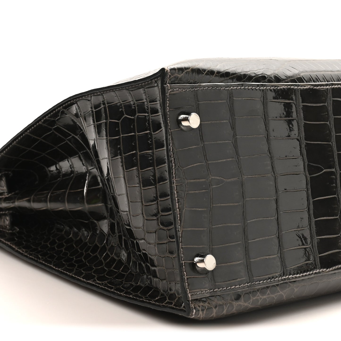 Shiny Porosus Crocodile Kelly Sellier 35 Graphite