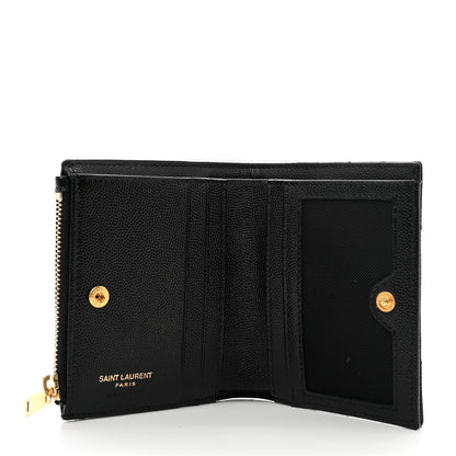 Saint Laurent Grain De Poudre Matelasse Chevron Monogram Zipped Card Case Black 5 of 8