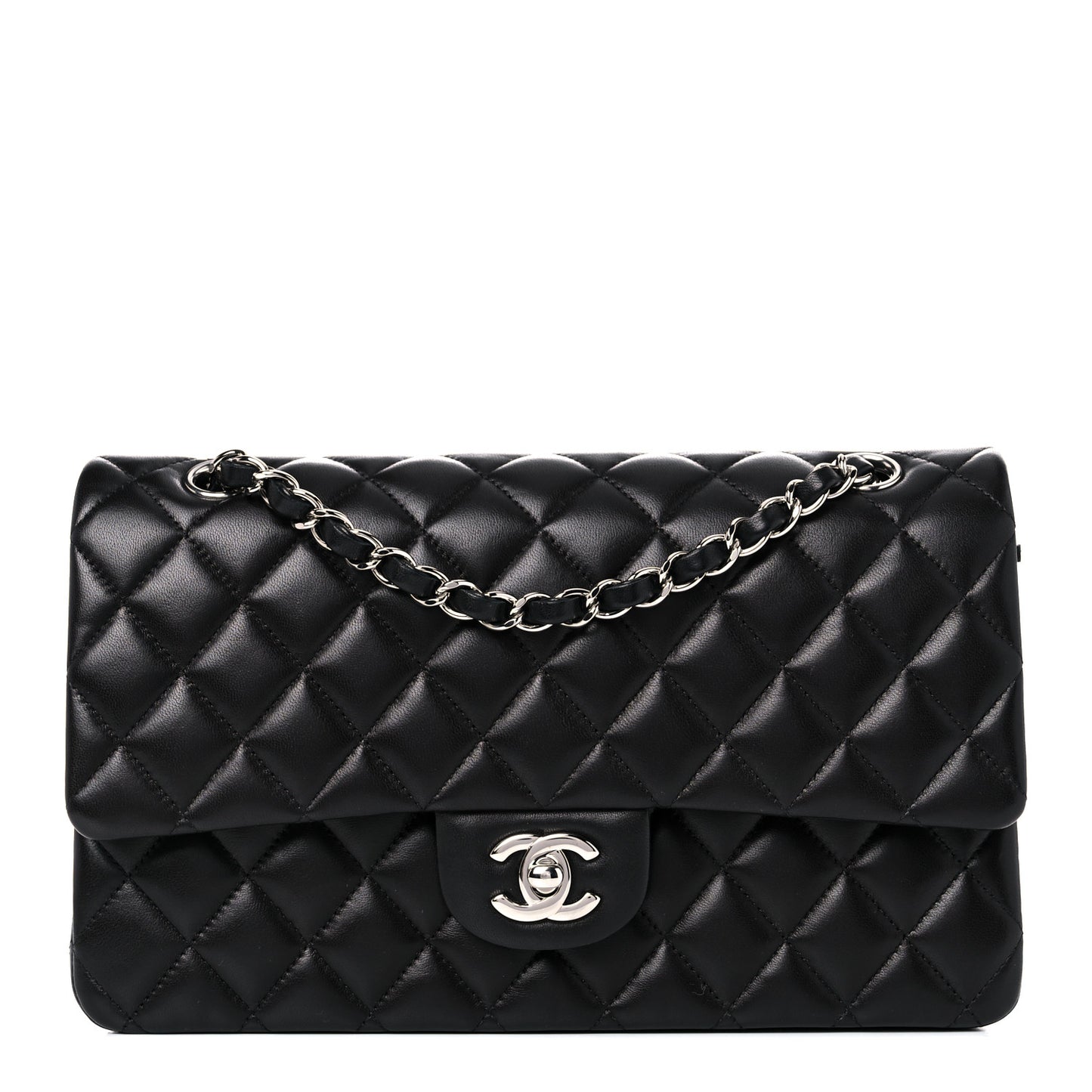 Lambskin Quilted Medium Double Flap Black