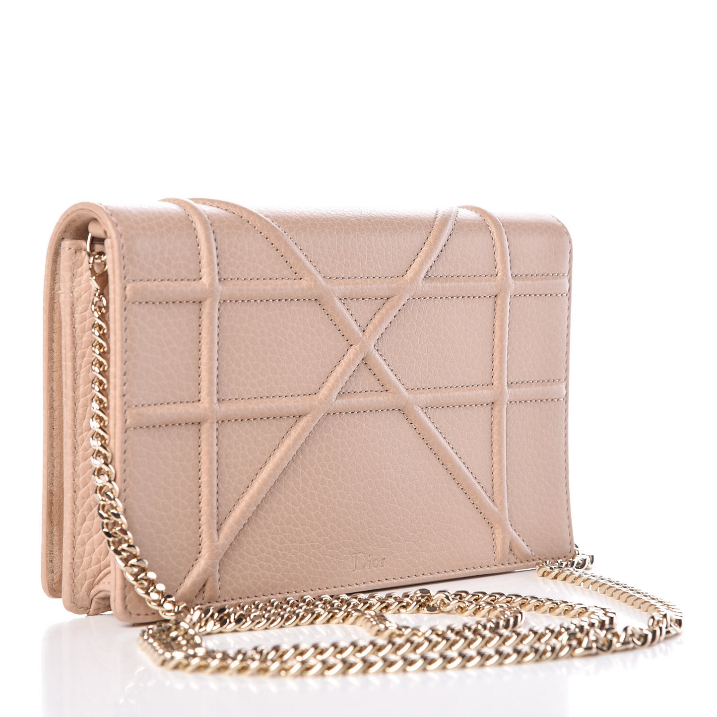 Grained Calfskin Diorama Wallet on Chain Pouch Nude