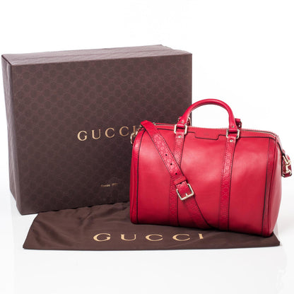 Gucci Calfskin Microguccissima Trim Medium Boston Raspberry Red 10 of 10