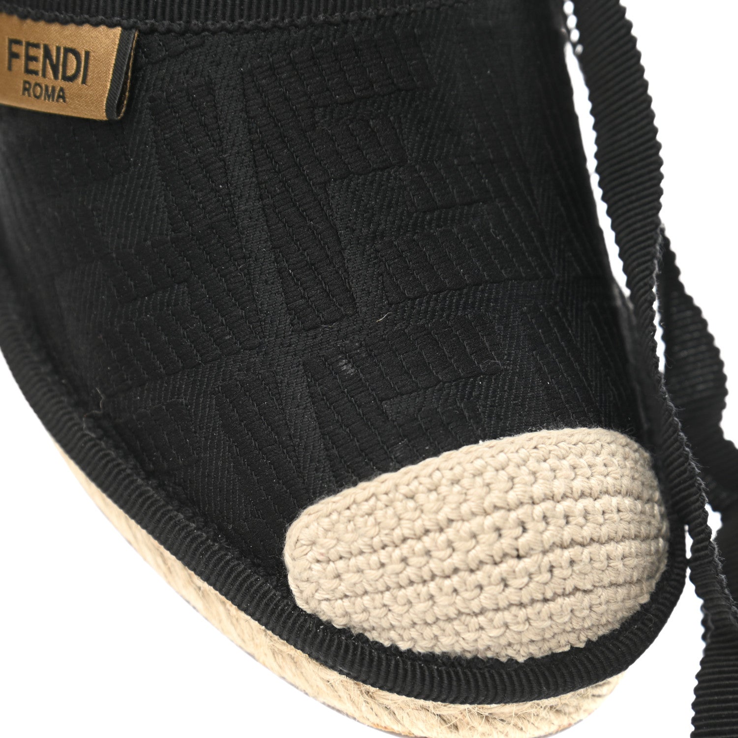 Fendi Canvas FF Embroidered Roma Ankle Wrap Wedge Espadrilles 36 Black 9 of 10
