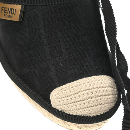Fendi Canvas FF Embroidered Roma Ankle Wrap Wedge Espadrilles 36 Black 9 of 10
