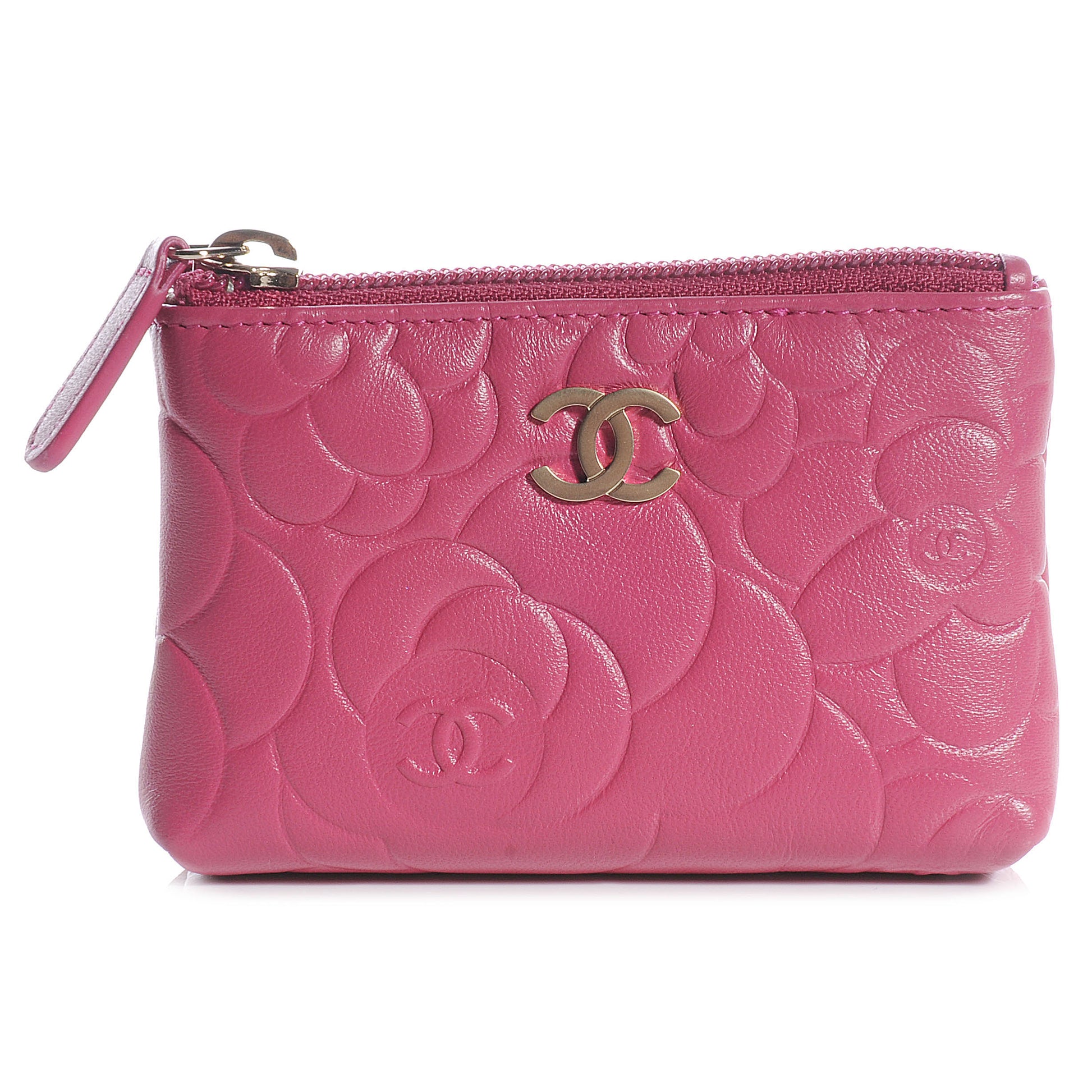 Chanel Lambskin Camellia Embossed Key Holder Case Fuchsia 1 of 8