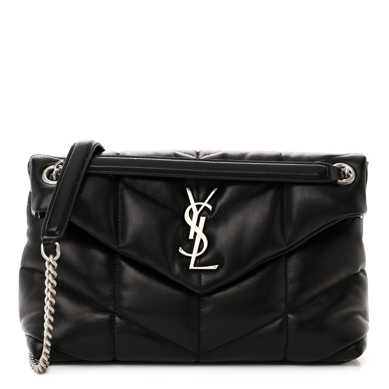 Saint Laurent Lambskin Quilted Small Loulou Puffer Monogram Chain Satchel Black 1 of 11