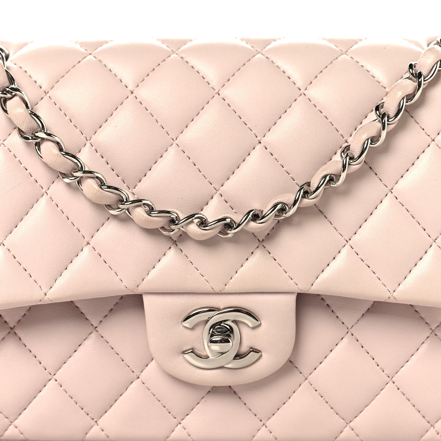 Lambskin Quilted Medium Double Flap Light Pink