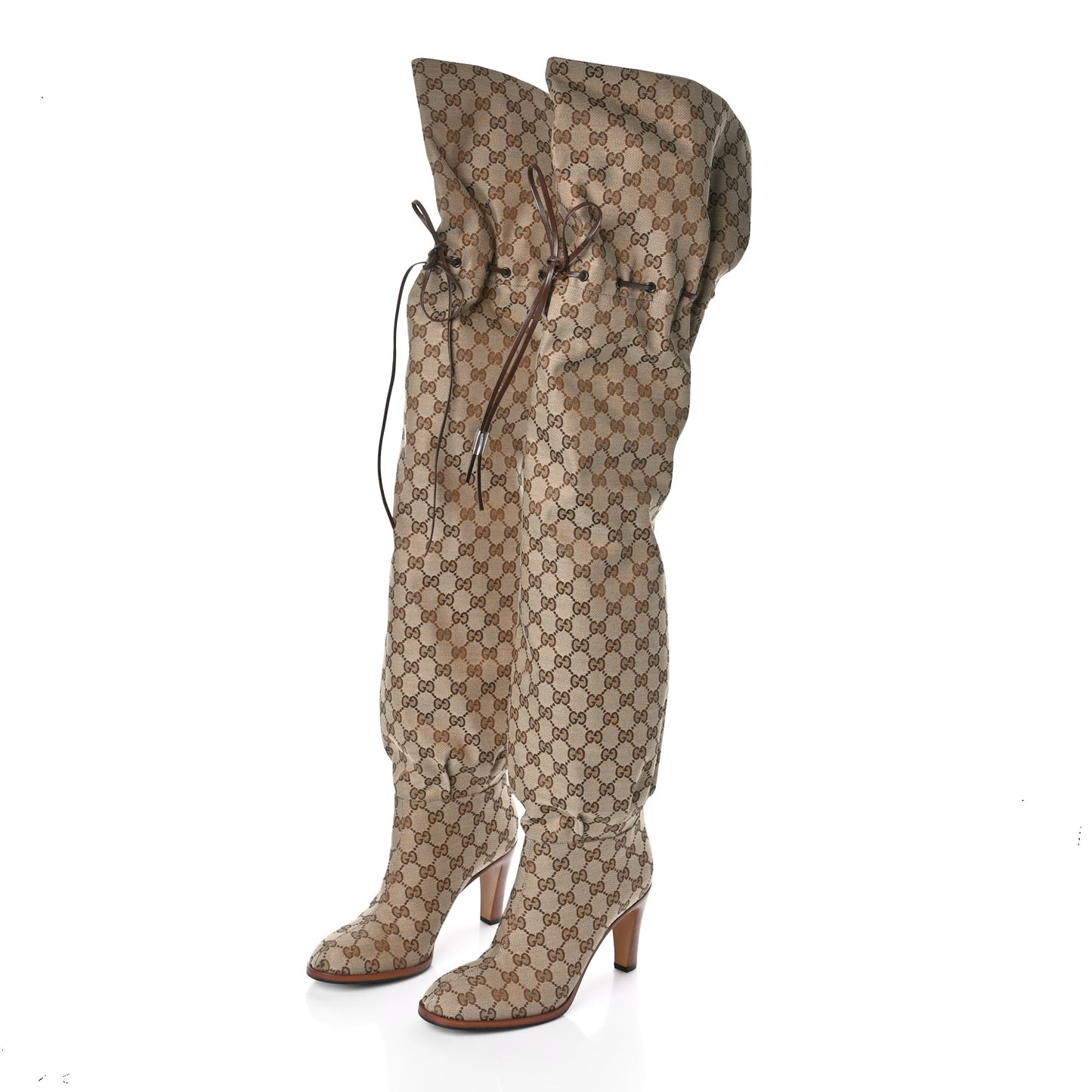 Monogram Over the Knee Boots 39.5 Beige Ebony