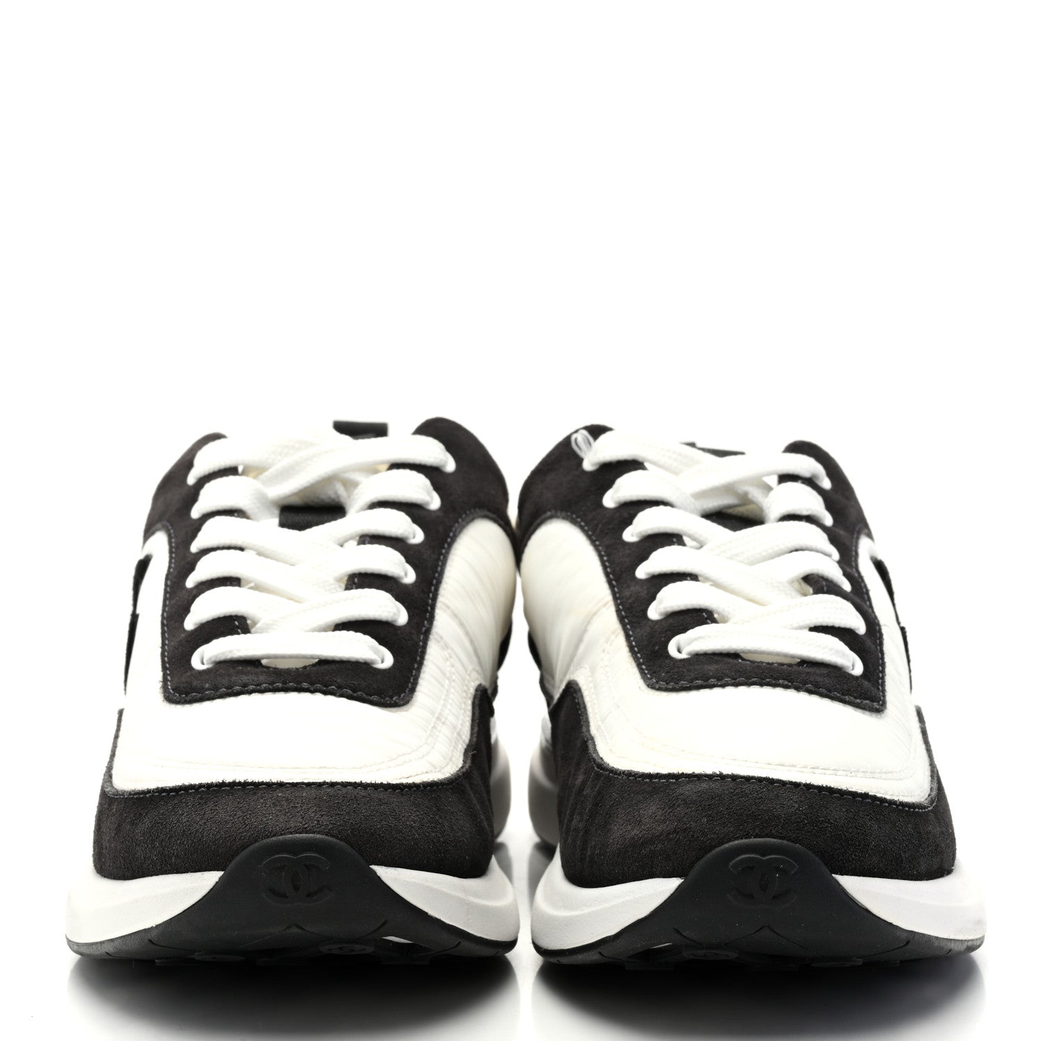 Chanel Nylon Suede Calfskin CC Sneakers 39 White Dark Grey 2 of 9