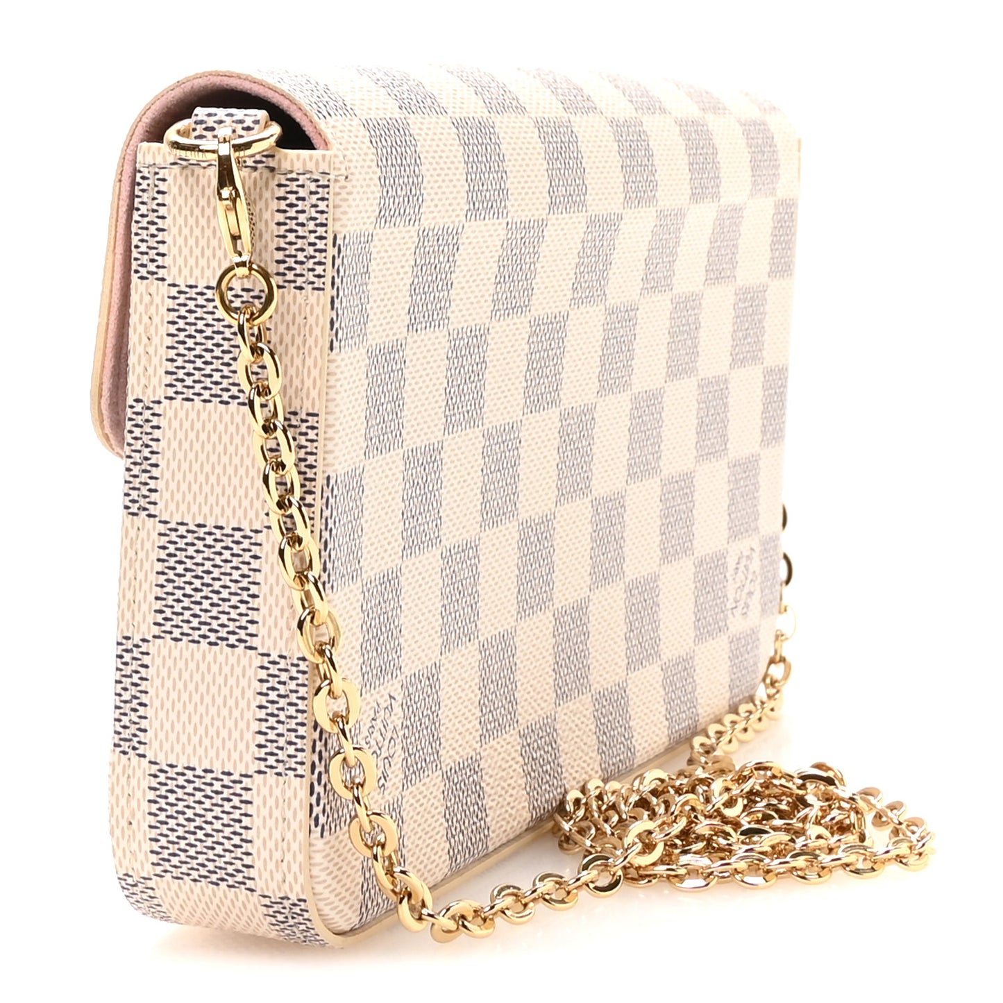 Damier Azur Pochette Felicie Chain Wallet Rose Ballerine