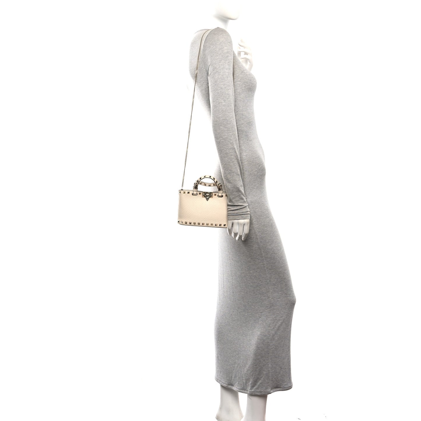 Grainy Calfskin Mini Rockstud Flip Lock Tote Ivory