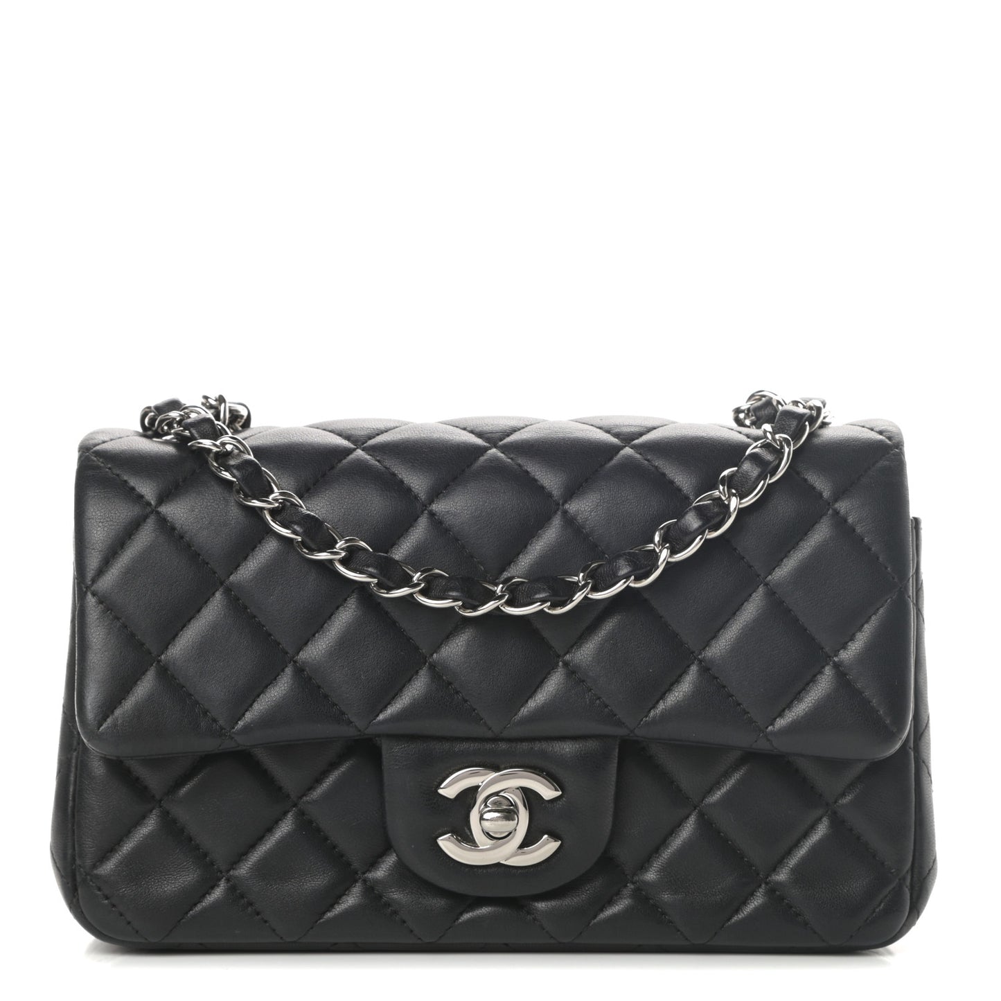 Lambskin Quilted Mini Rectangular Flap Black