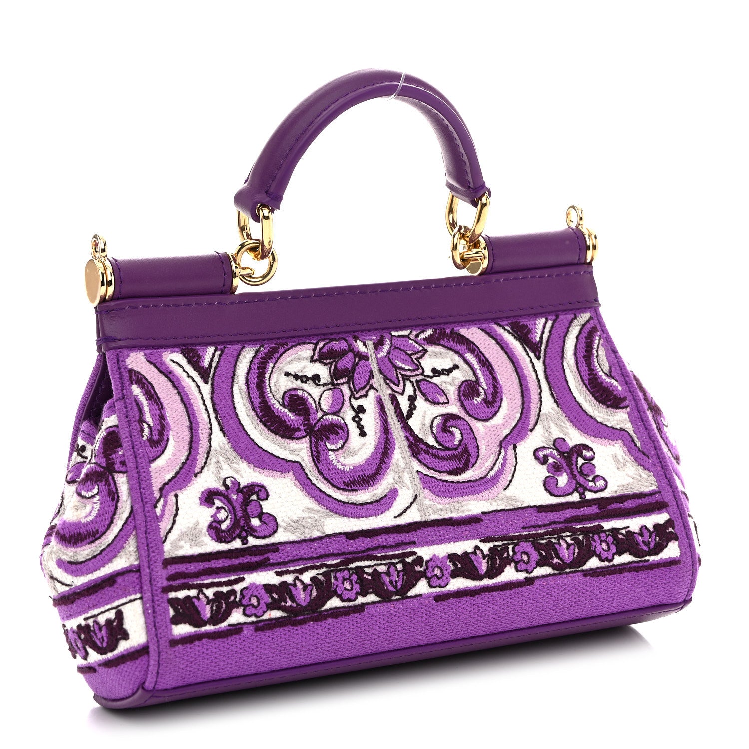 Dolce & Gabbana Canvas Embroidery Majolica Small Sicily Handbag Purple 3 of 10