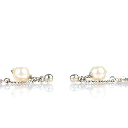 Chanel Crystal Pearl CC Drop Earrings Silver 3 of 4