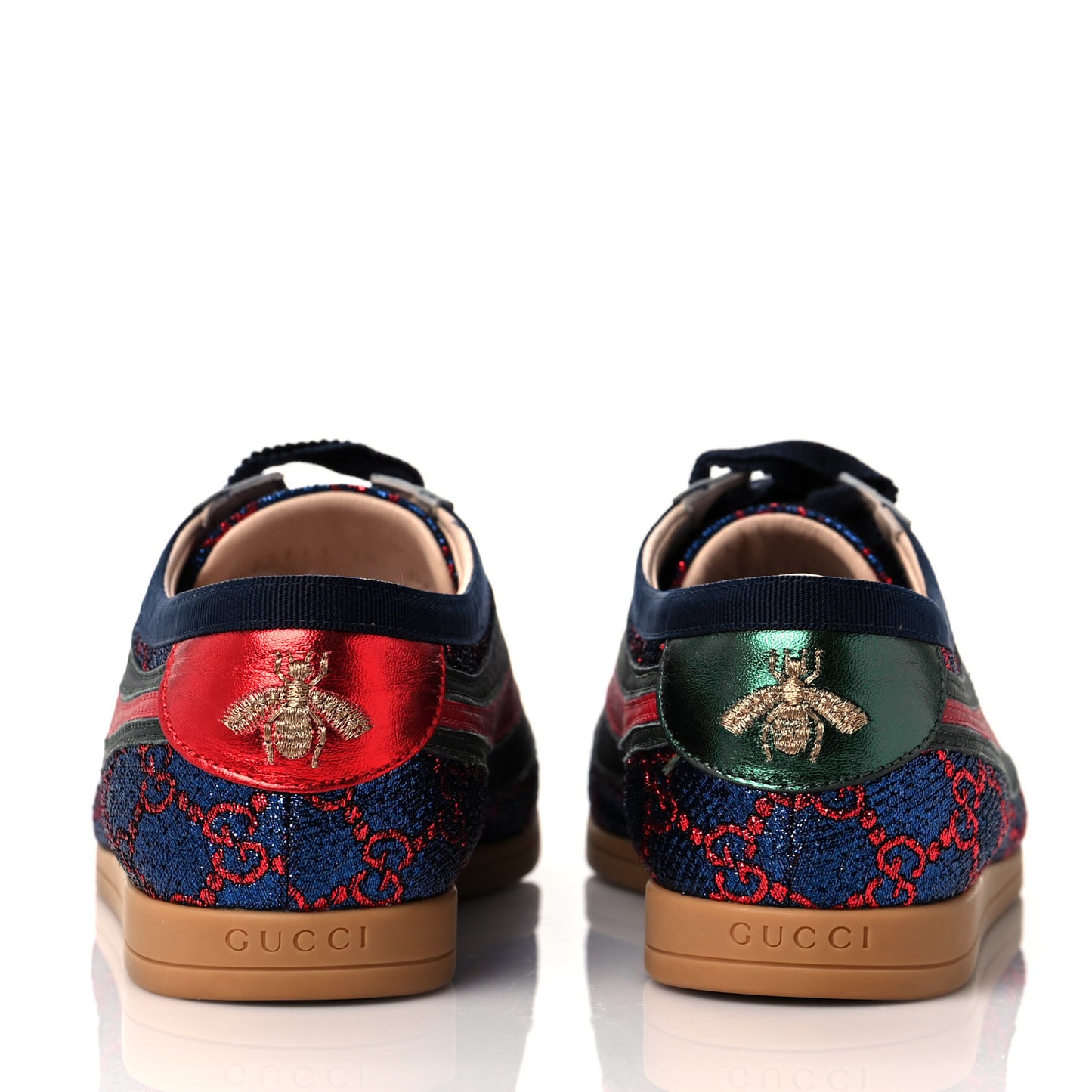 Lurex Calfskin Web GG Monogram Womens Falacer Sneakers 38 Iridescent Blue Iridescent Red Silver
