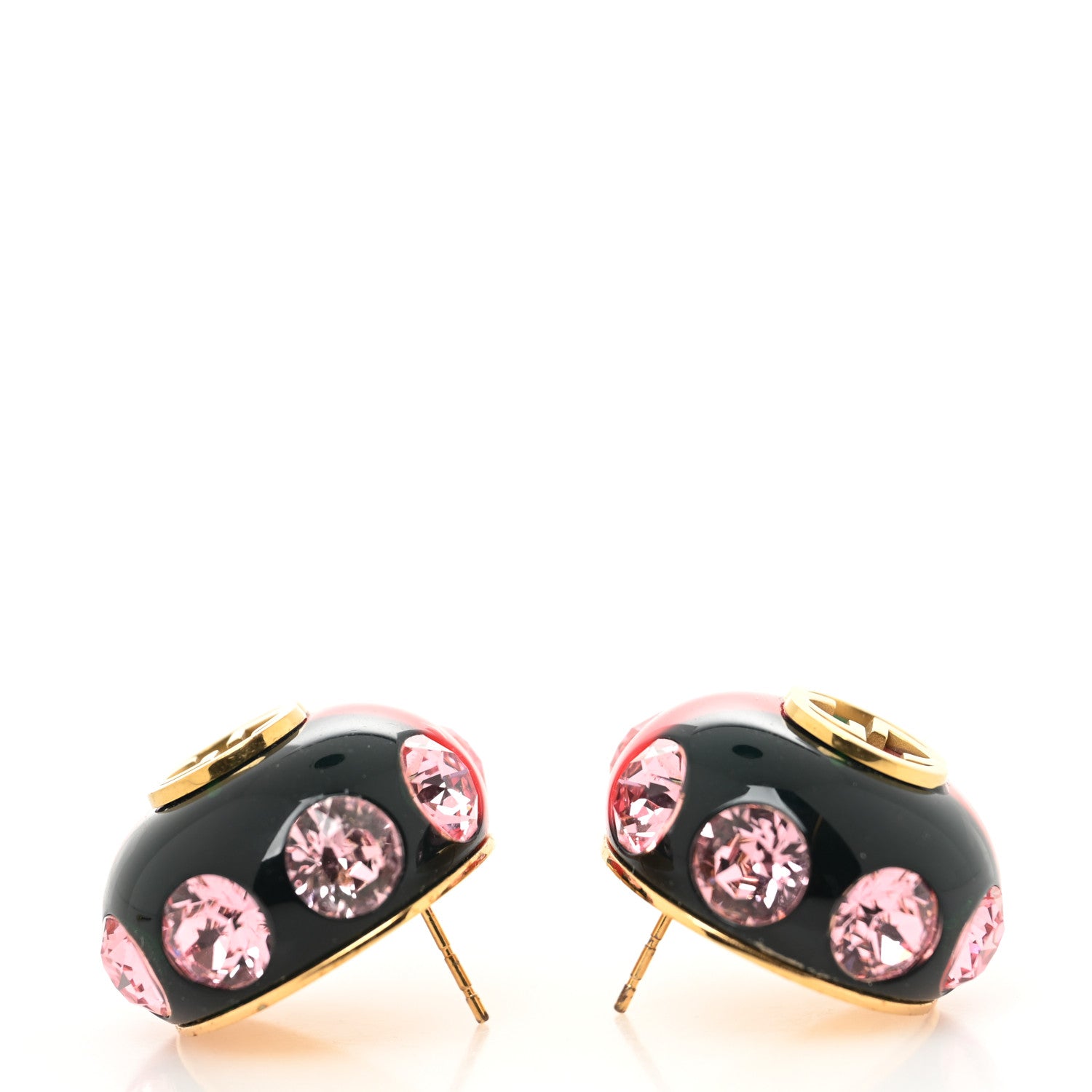 Gucci Resin Strass Vintage Web Stud Earrings Green Red 3 of 4