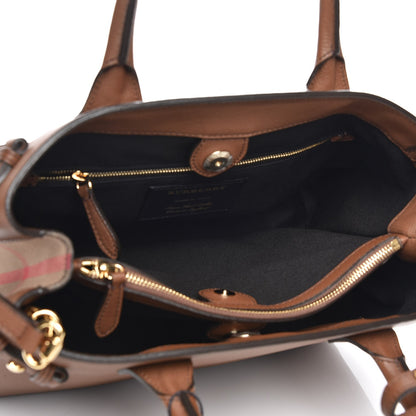 Burberry Grainy Calfskin House Check Medium Banner Tote Tan 6 of 9