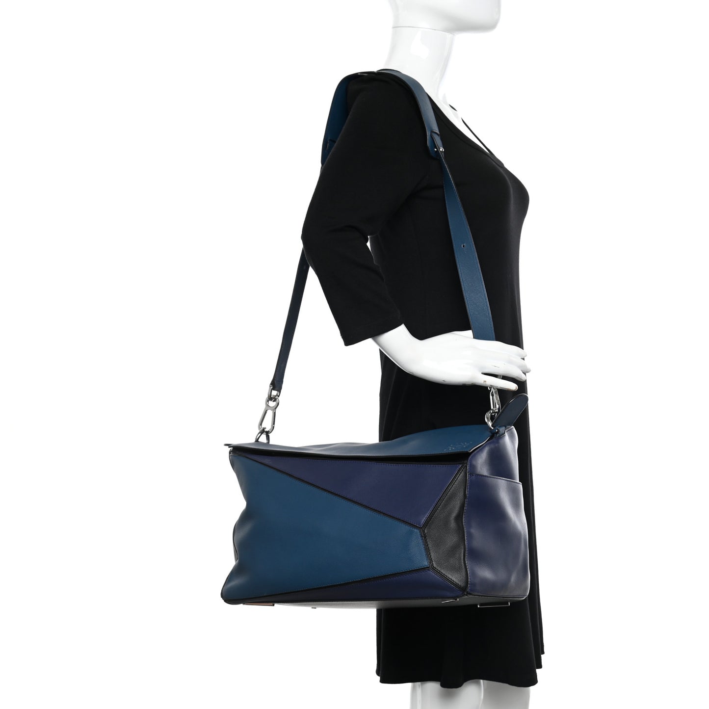Calfskin XL Puzzle Bag Blue Black