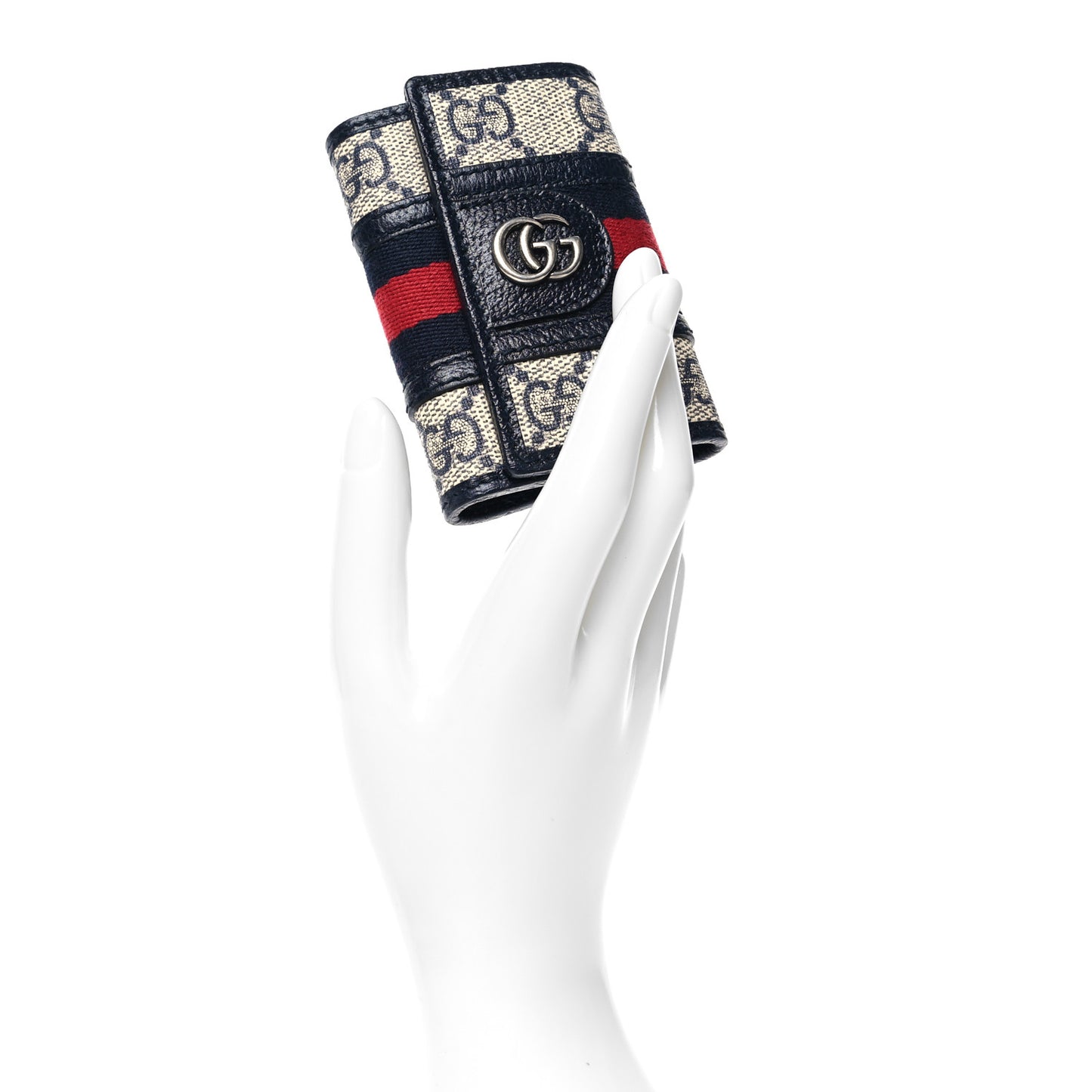 GG Supreme Monogram Web Ophidia 6 Key Holder Case Beige Blue