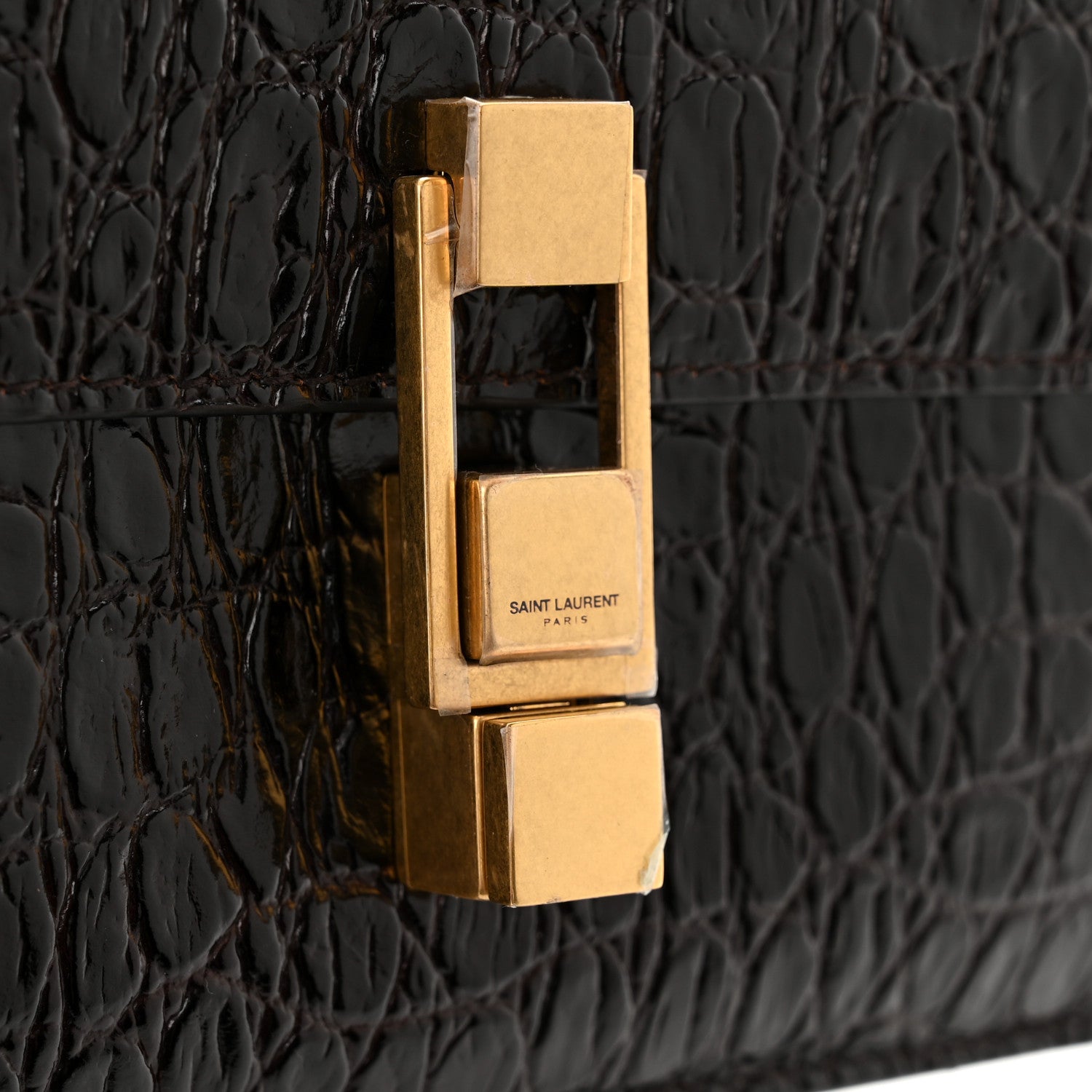 Saint Laurent Embossed Calfskin Carre Satchel Brown 12 of 12