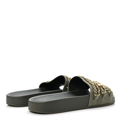 Chanel Canvas Chain Flat Sandals 37 Khaki 4 of 7