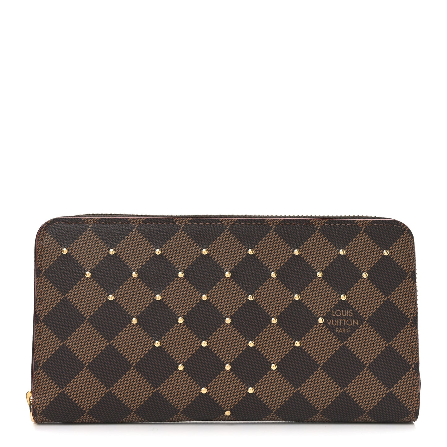 Damier Ebene Studded Zippy Wallet Cherry