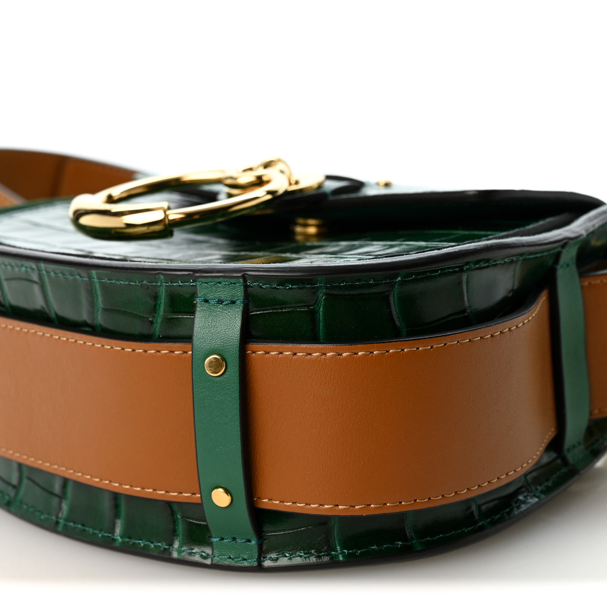 Calfskin Crocodile Embossed Small Tess Bag Woodsy Green