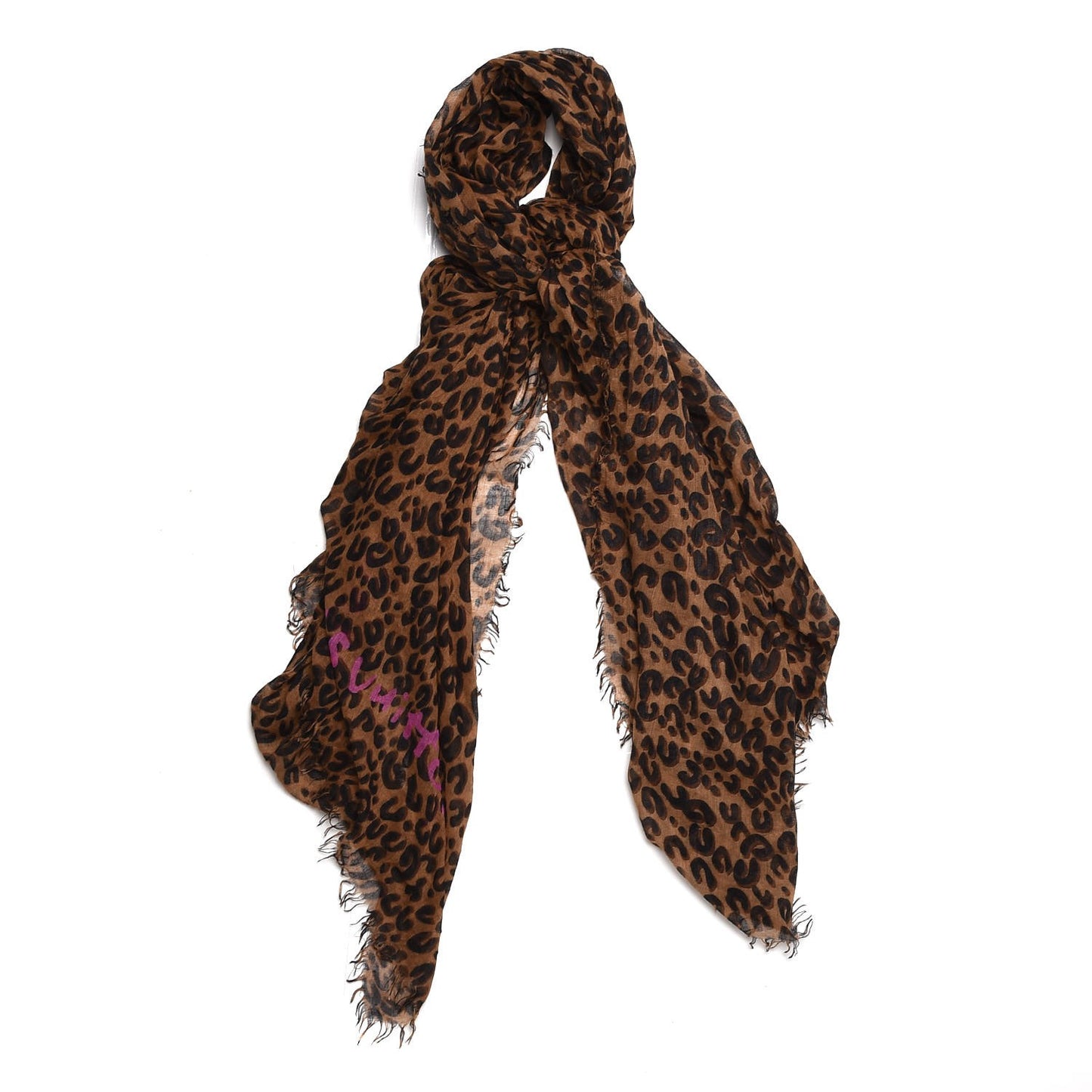 Cashmere Silk Leopard Etole Stole Marron