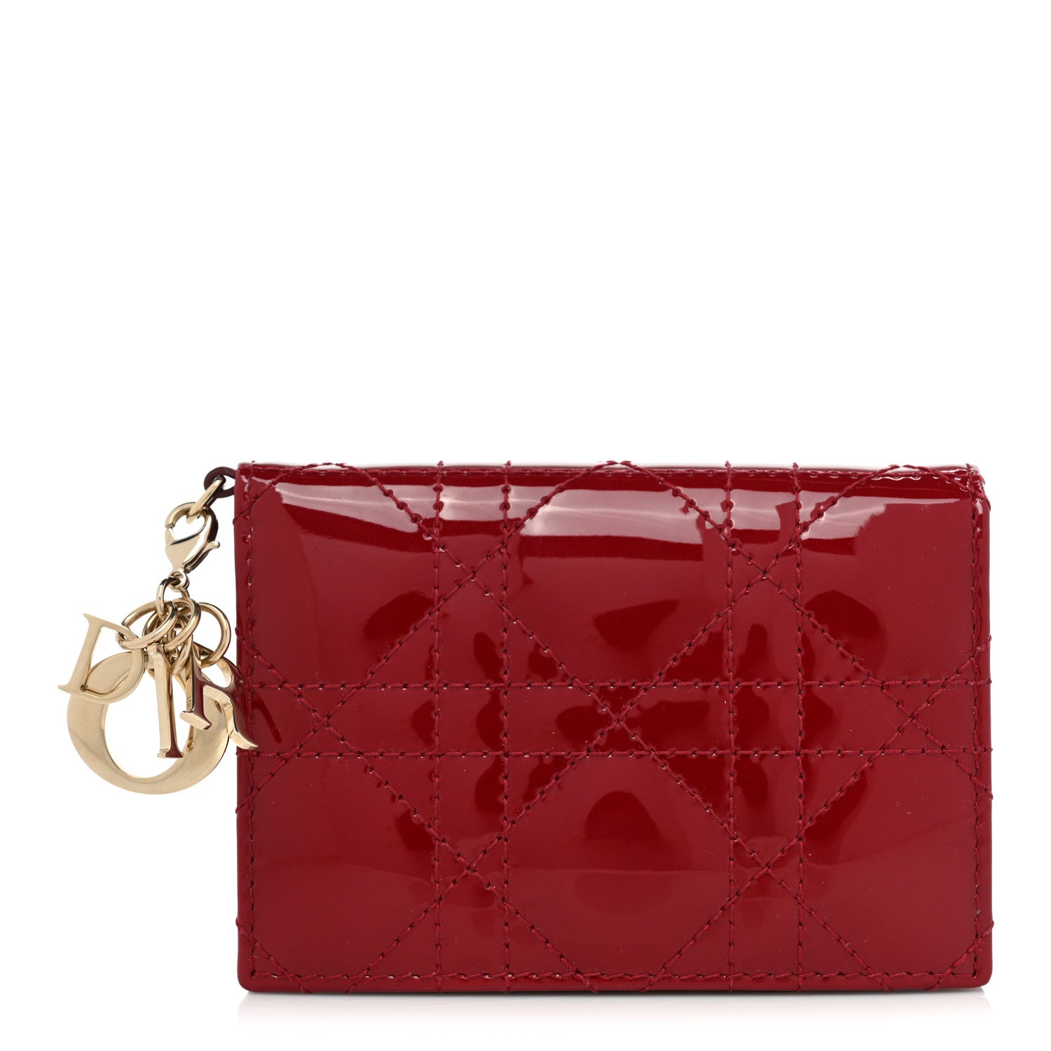Christian Dior Patent Cannage Small Lady Dior Flap Card Holder Scarlet 1 of 9