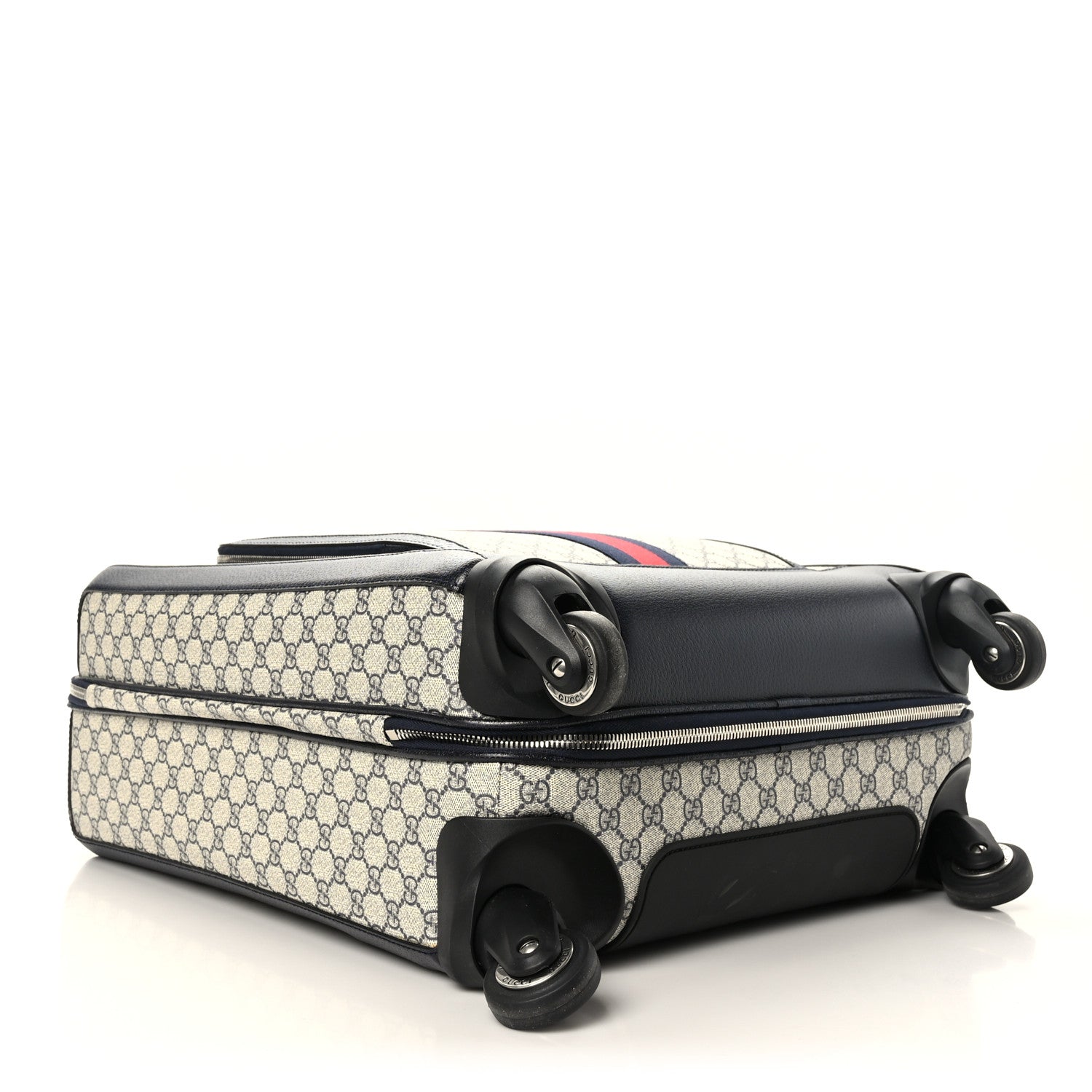 Gucci GG Supreme Monogram Textured Dollar Calfskin Web Small Savoy Cabin Trolley Beige Blue 3 of 9