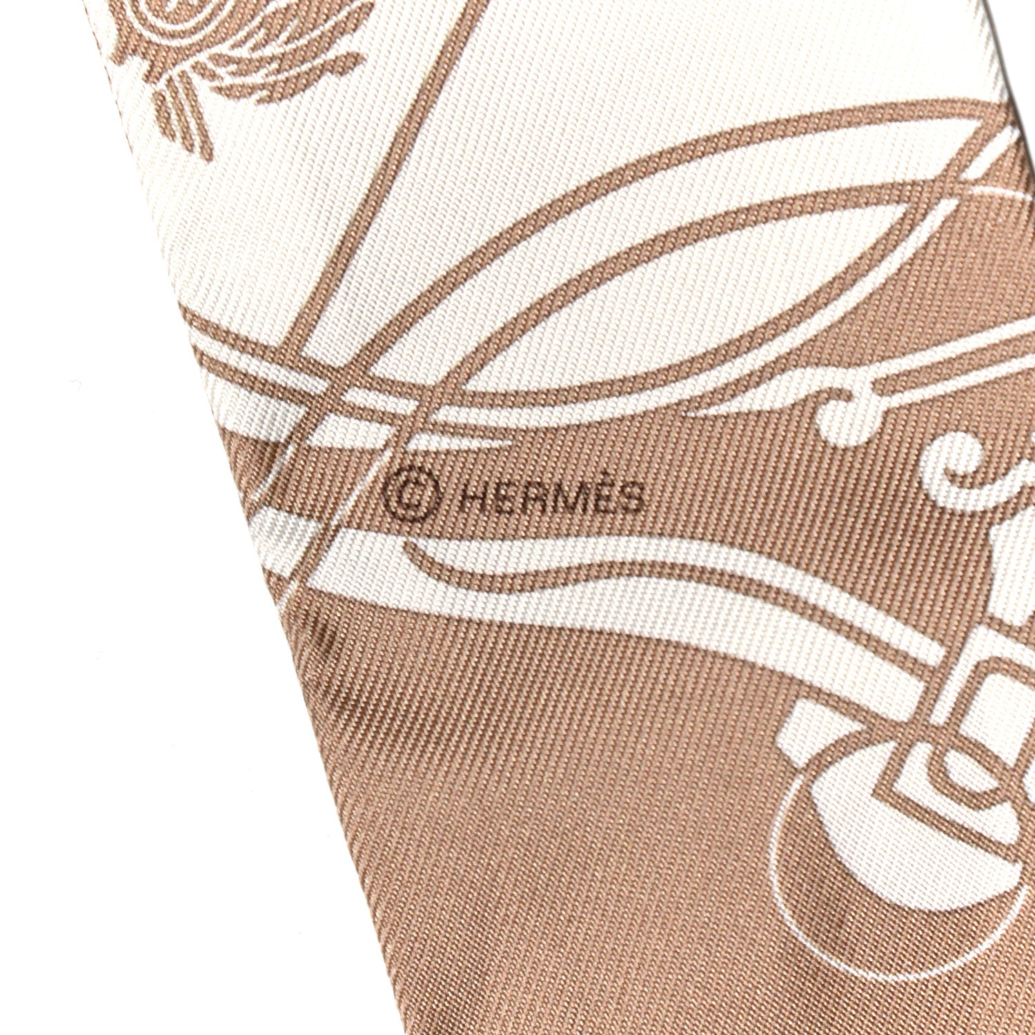 Hermes Silk Ex-Libris Twilly Beige White Caramel 3 of 4