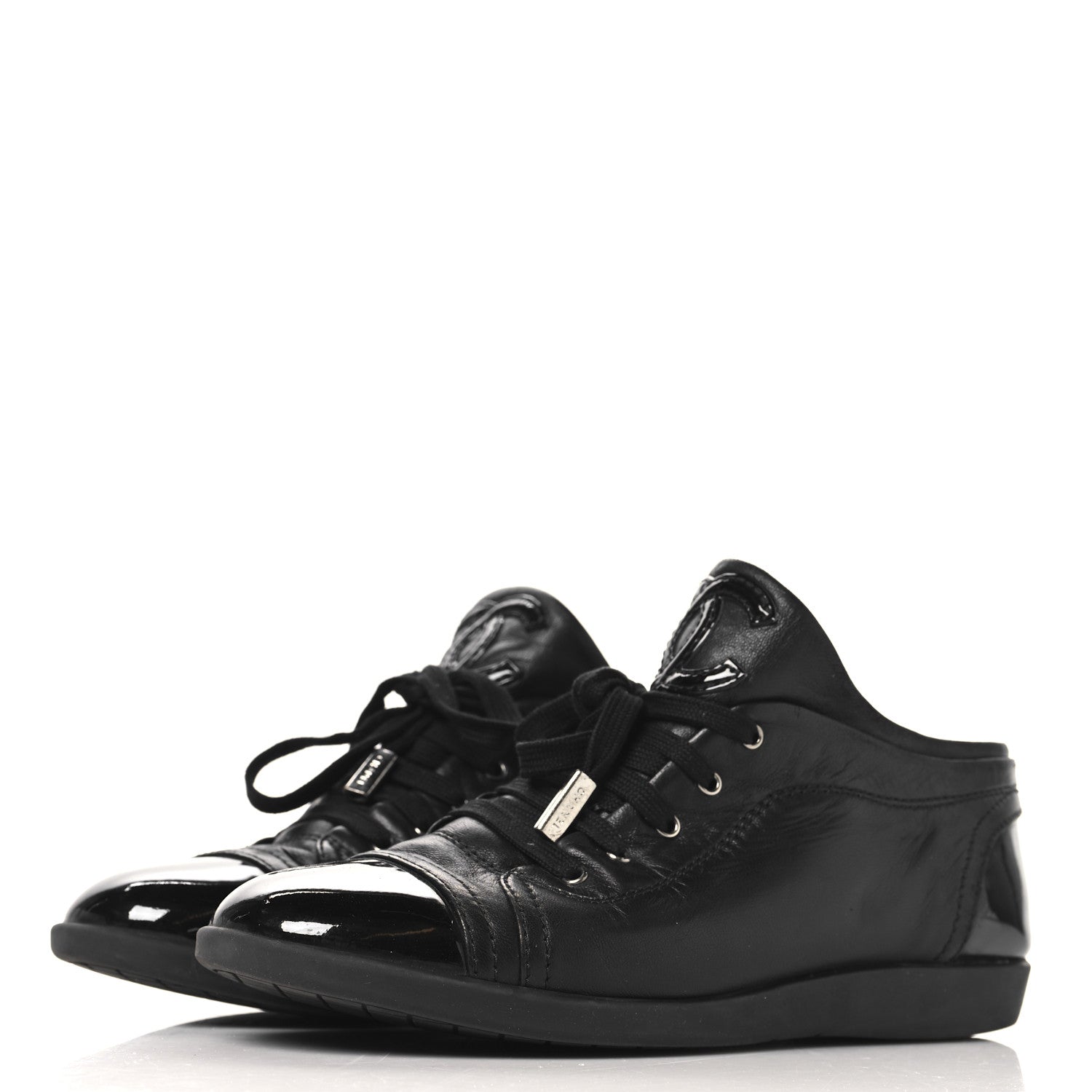 Chanel Lambskin Patent Cap Toe CC Sneakers 39.5 Black 4 of 9