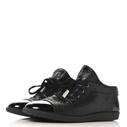 Chanel Lambskin Patent Cap Toe CC Sneakers 39.5 Black 4 of 9